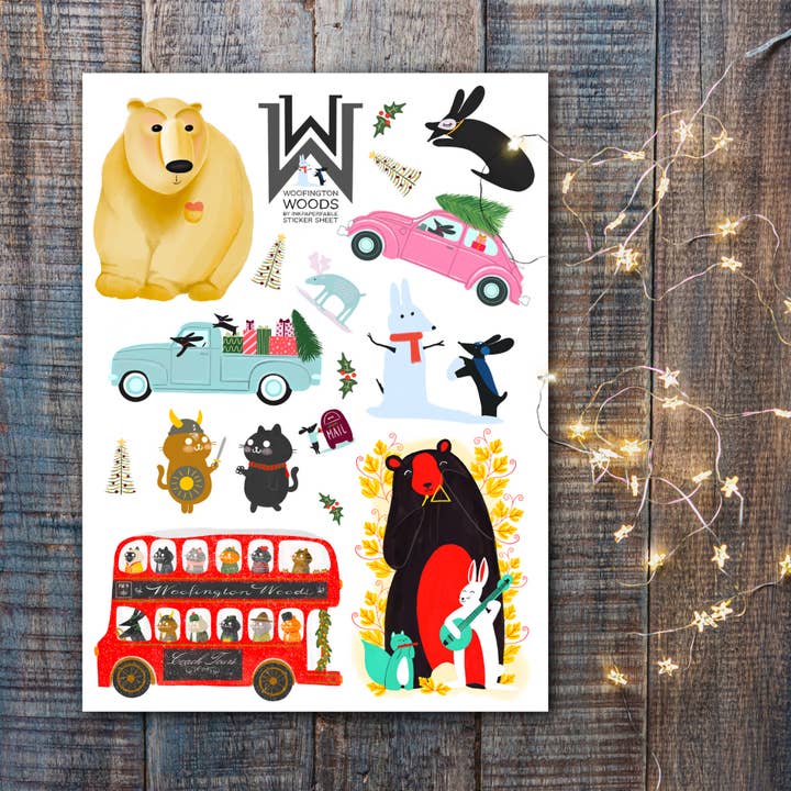 Welcome to Woofington Woods Sticker Sheet for wholesale by inkpaperfable