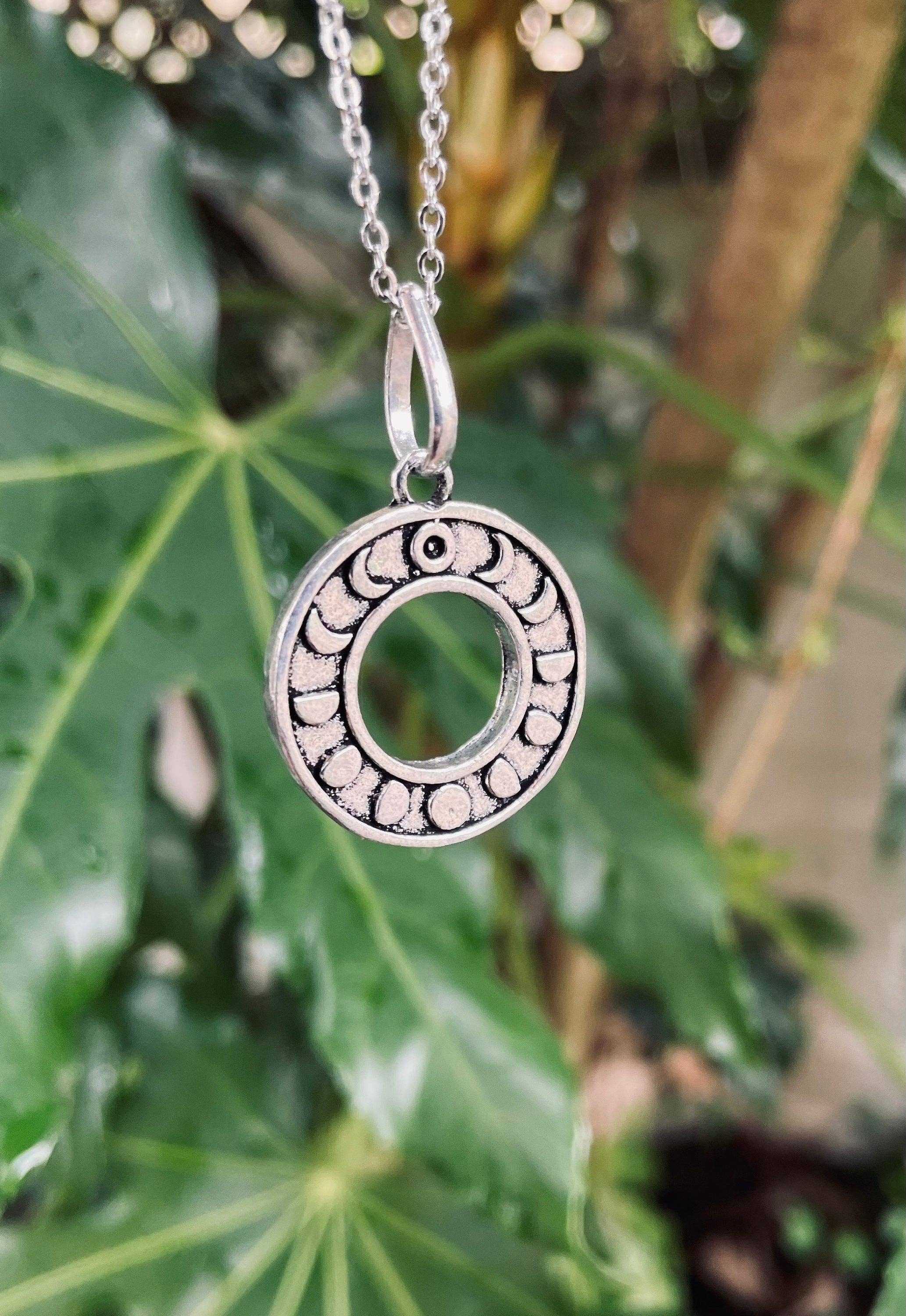 Kaali Boutique - Wholesale Pendant/Charm Necklace - Lunar Calendar Necklace / Moon Phases / Hypoallergenic / Silver / Yoga / Reiki / Boho / Hippie / Rustic / Ethnic / Crystals / Third Eye /6