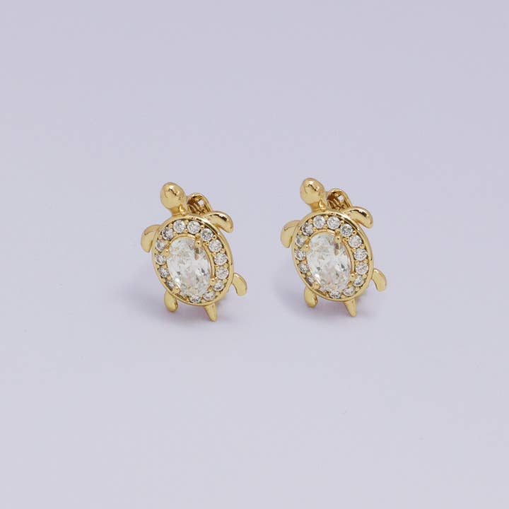 Aim Eternal - Wholesale Huggie Earrings - 24K Gold Filled Turtle Tortoise CZ Animal Huggie Earring5