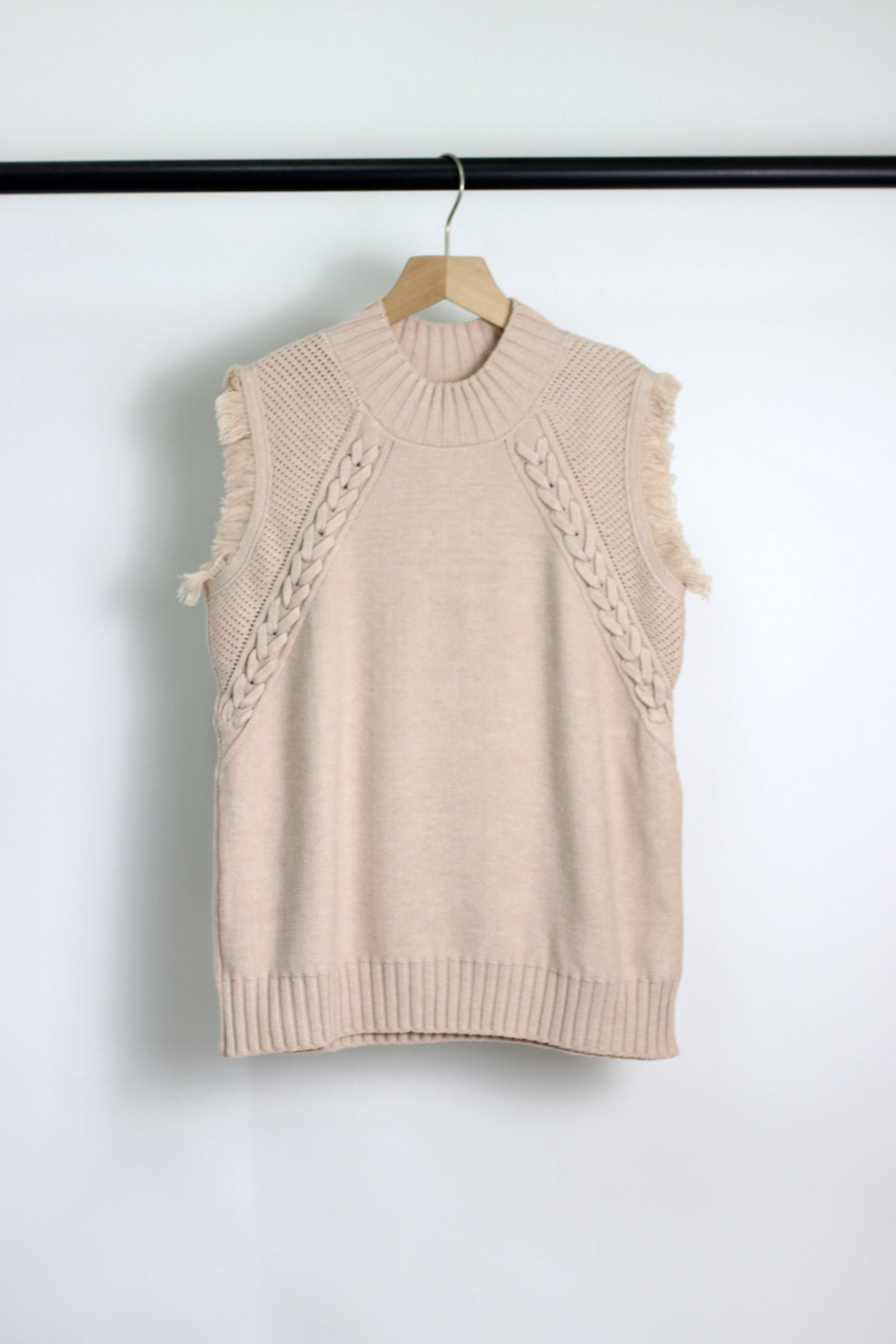 ESLEY - Vendita all'ingrosso Top in maglia - Donna - T2412ASJP69512 - Maglione Senza Maniche a Maglia Intrecciata da Donna0