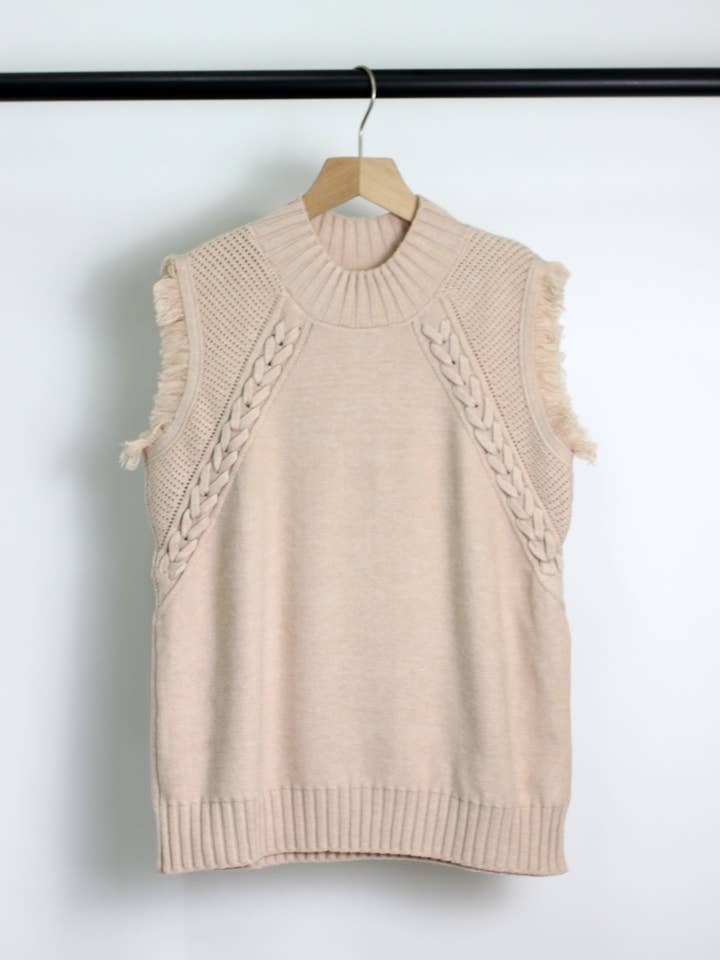 ESLEY - Wholesale Knit Top - Women's - T2412ASJP69512 - Women's Braided Knit Sleeveless Sweater0
