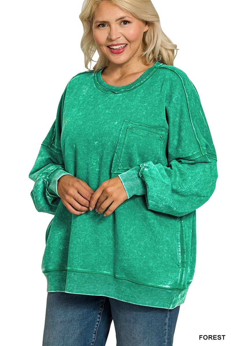 42POPS - Wholesale Sweatshirt - Women's - ', Plus French Terry Acid Wash Raw Edge Front Pocket12