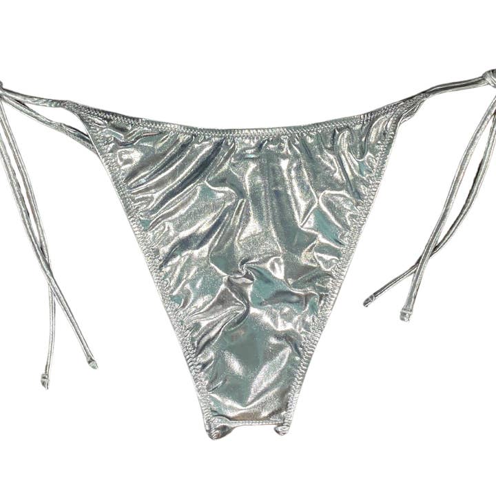 Rebel Reid - Wholesale Two Piece Swimsuit - Women's - Silver Metallic Bandeau Bikini Set (Top+Bottom)4
