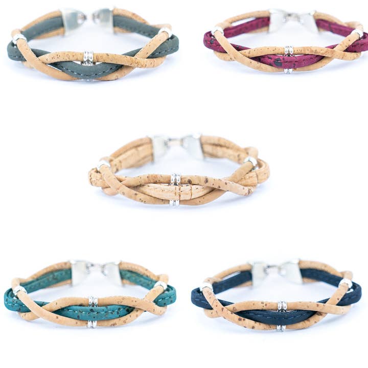 Natural cork and accessories Hand-woven cork bracelet for women BR-433-MIX-5 for wholesale by Meninas Bonitas Cork