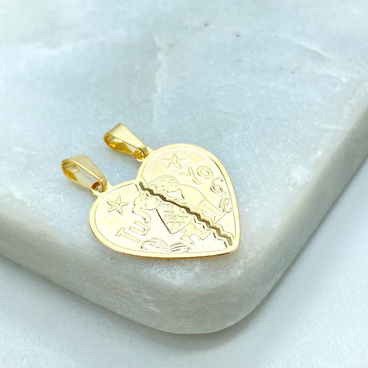 Colgante de Corazón Partido Tú y Yo de Oro Relleno de 18k, Amuleto de Amor Rompible, Joyería al Por Mayor para venta al por mayor de DIJU Jewelry