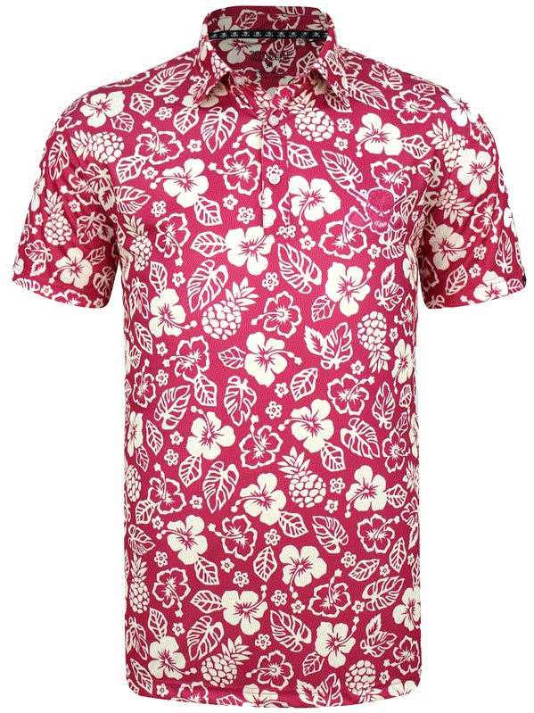 Aloha Cool-Stretch Hawaiian golfskjorte til mænd (rød/tan) for engroshandel hos Tattoo Golf Clothing