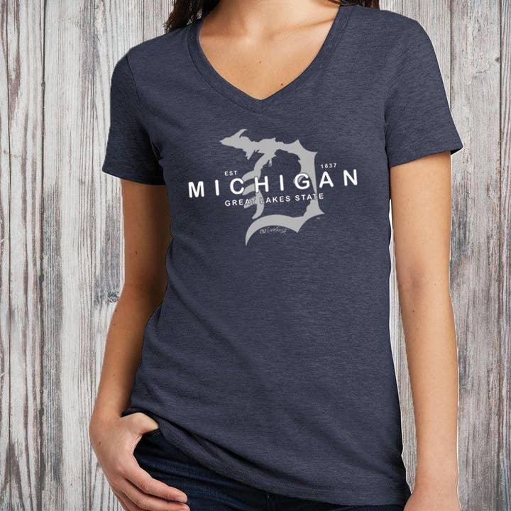 "Michigan D Established 1837" Women's V-Neck for wholesale by LIVNFRESH
