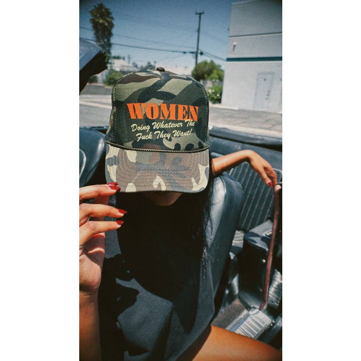 Camo Women Doing What They Want Trucker Hat for wholesale on Faire