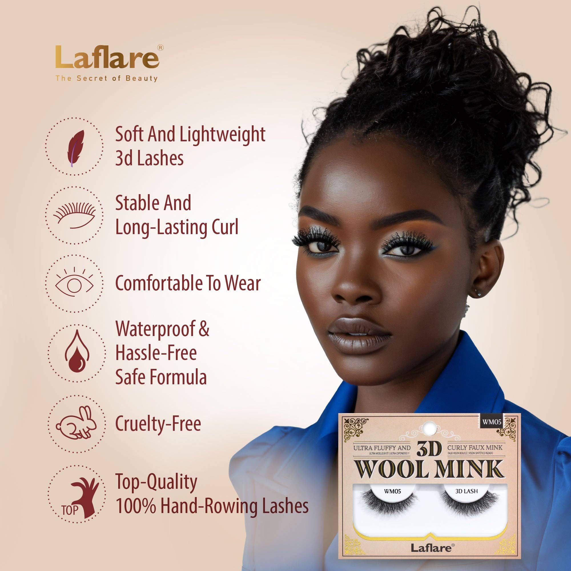 Laflare - Vente Faux cils - Cils 3D en fausse fourrure de vison bouclée en laine1