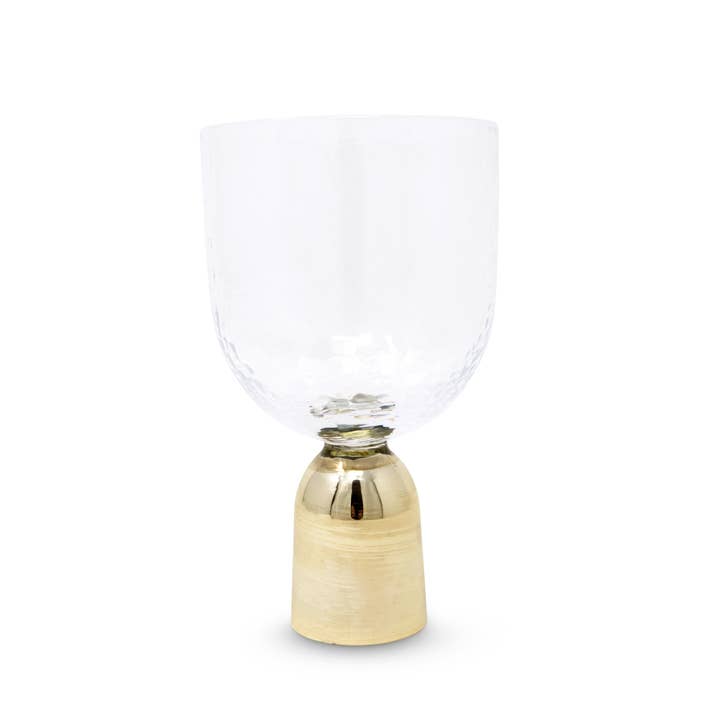 VIVIENCE - Wholesale Drinking Glass/Cup - Set of 6 Hammered Water Glasses on Gold Pedestal