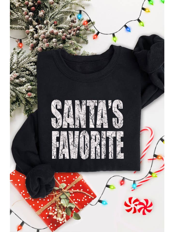 Rustee Clothing - Wholesale Graphic Sweatshirt - Women's - SANTA'S FAVORITE GRAPHIC BRUSHED SWEATSHIRTS0