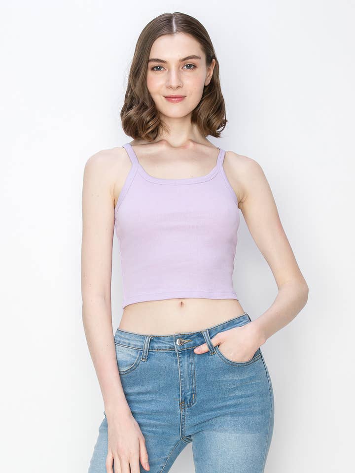 Color 5 - Wholesale Tank Top - Women's - Solid color ribbed cotton spandex cropped spaghetti tank top1