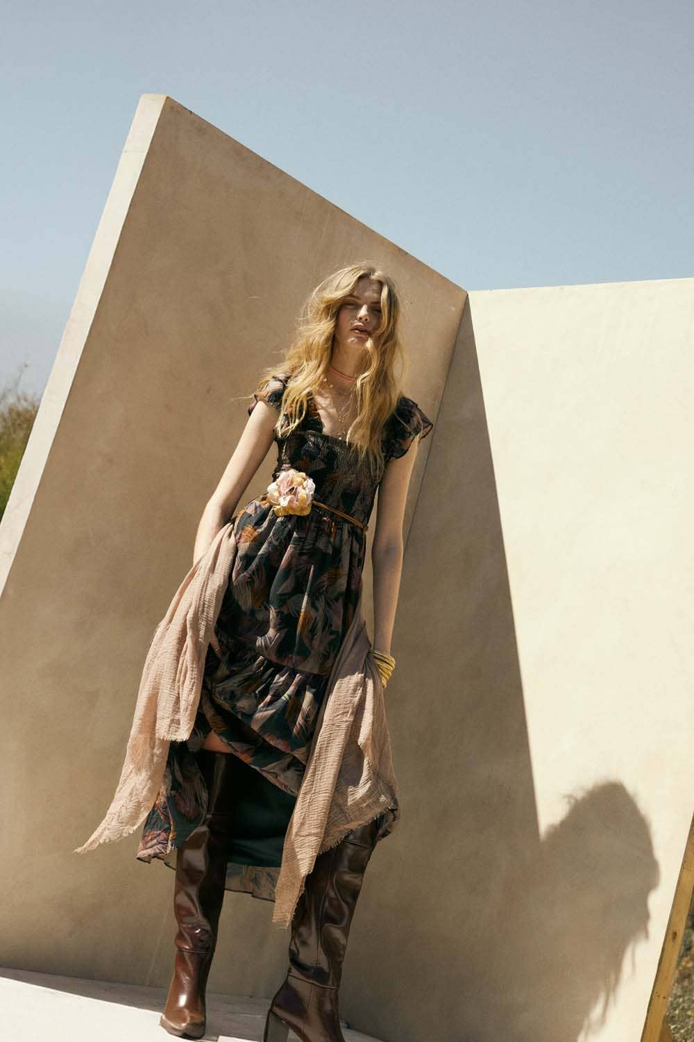 Promesa USA - Wholesale Dress - Women's - Abstract-Print Smocked Ruffle Midi Dress3