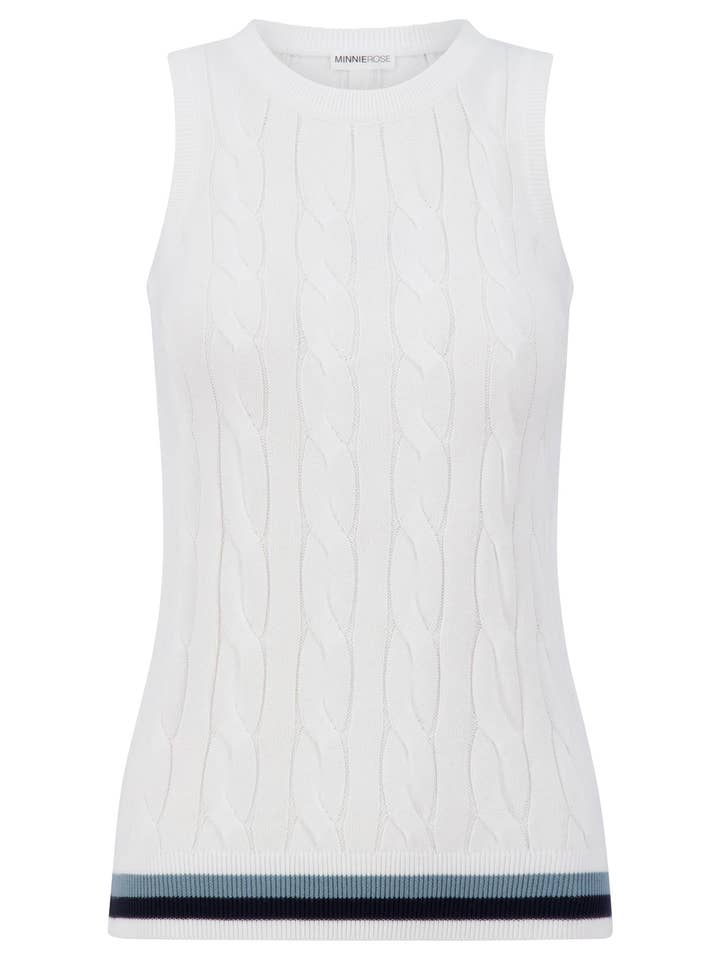 Cotton Cable Tank with Striped Detail for wholesale by Minnie Rose