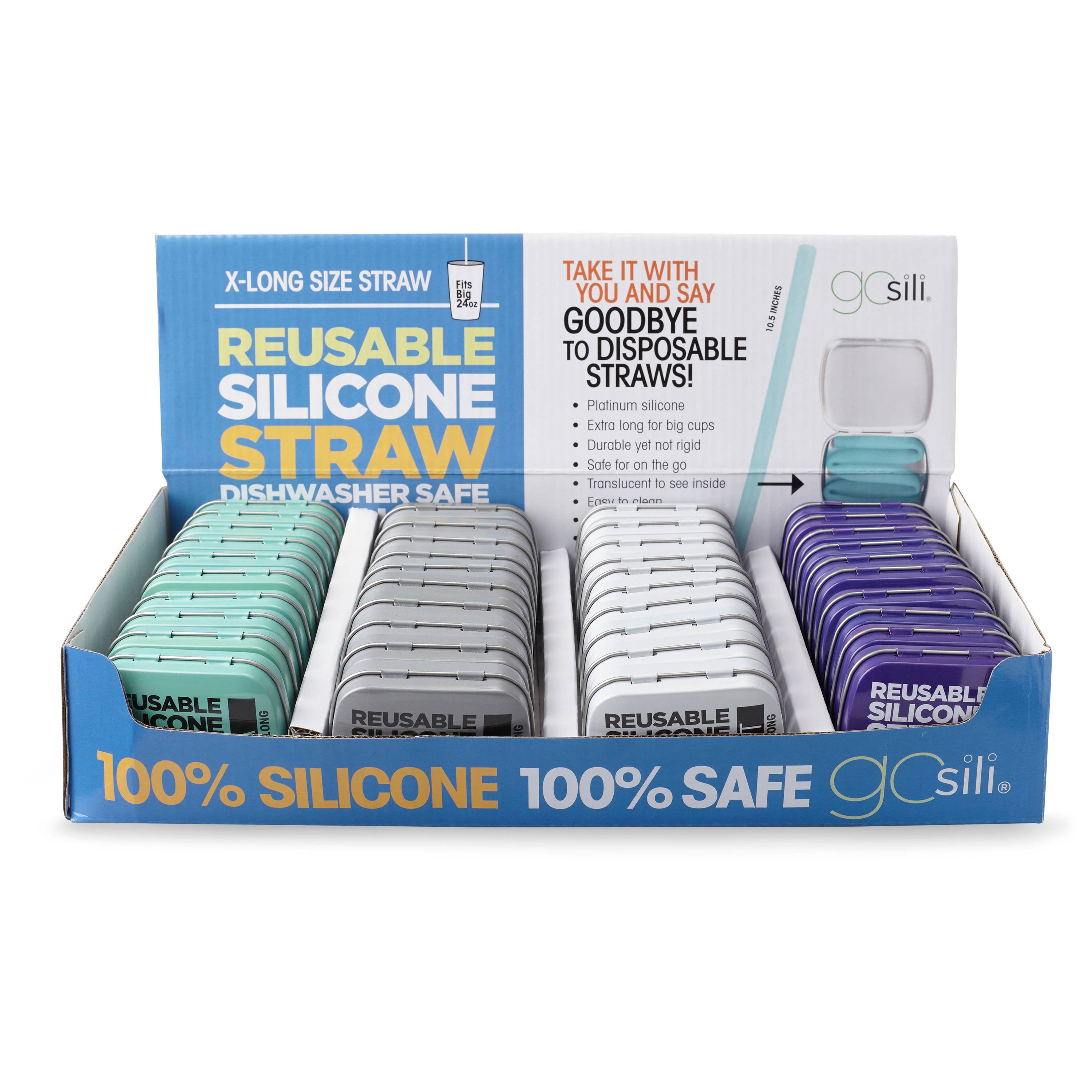 GoSili - Wholesale Retailer Display - Home & Living - 40 Ct Display X-Long Reusable Straw In Case, Assort Colors1