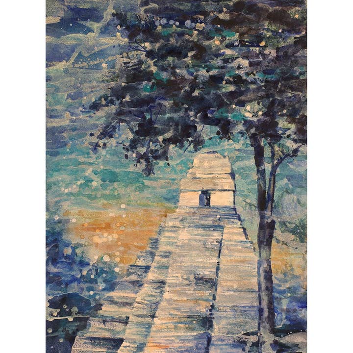 Mayaruiner vid Tikal, Guatmala- akvarellmålning. Konstmålning Tikal Guatemala förstör konst färgglada konstverk målning (tryck) för wholesale av Ryan Fox Fine Art