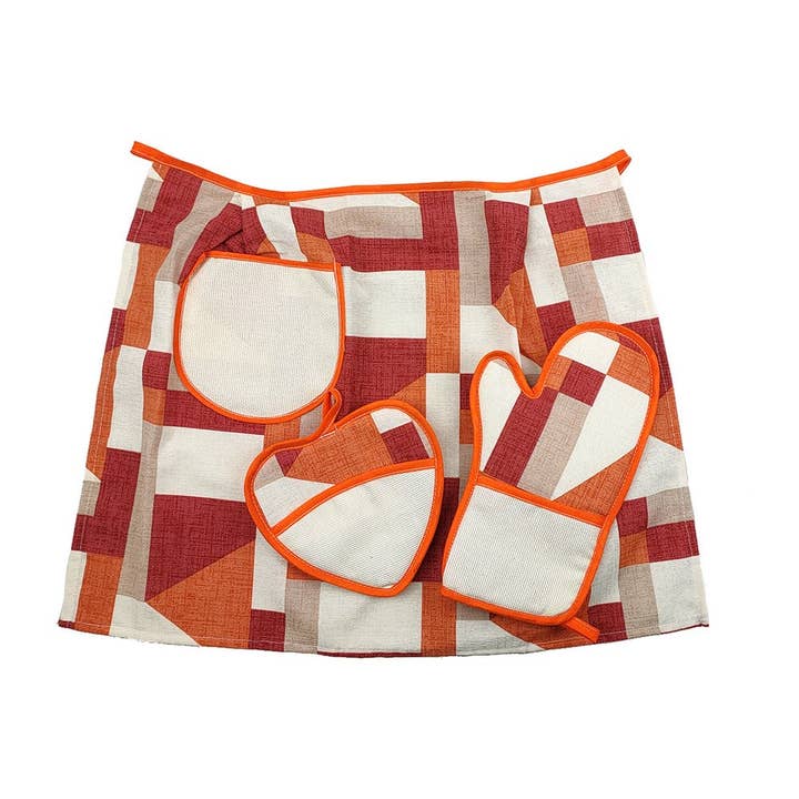 LORELLA kitchen set to embroider: apron + glove + pot holder for wholesale by Almatex srl