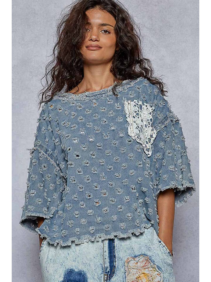 Pol Clothing - Wholesale Knit Top - Women's - Round neck short sleeve open knitted woven top8