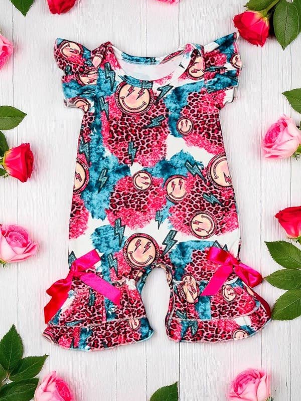 Infant baby romper w/pink smiley faces & leopard DLH1124-11 for wholesale by luluclothes