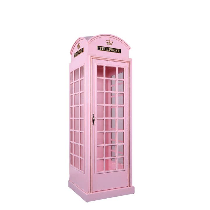 Light Pink British Phone Booth Life Size Statue for wholesale by LM Treasures