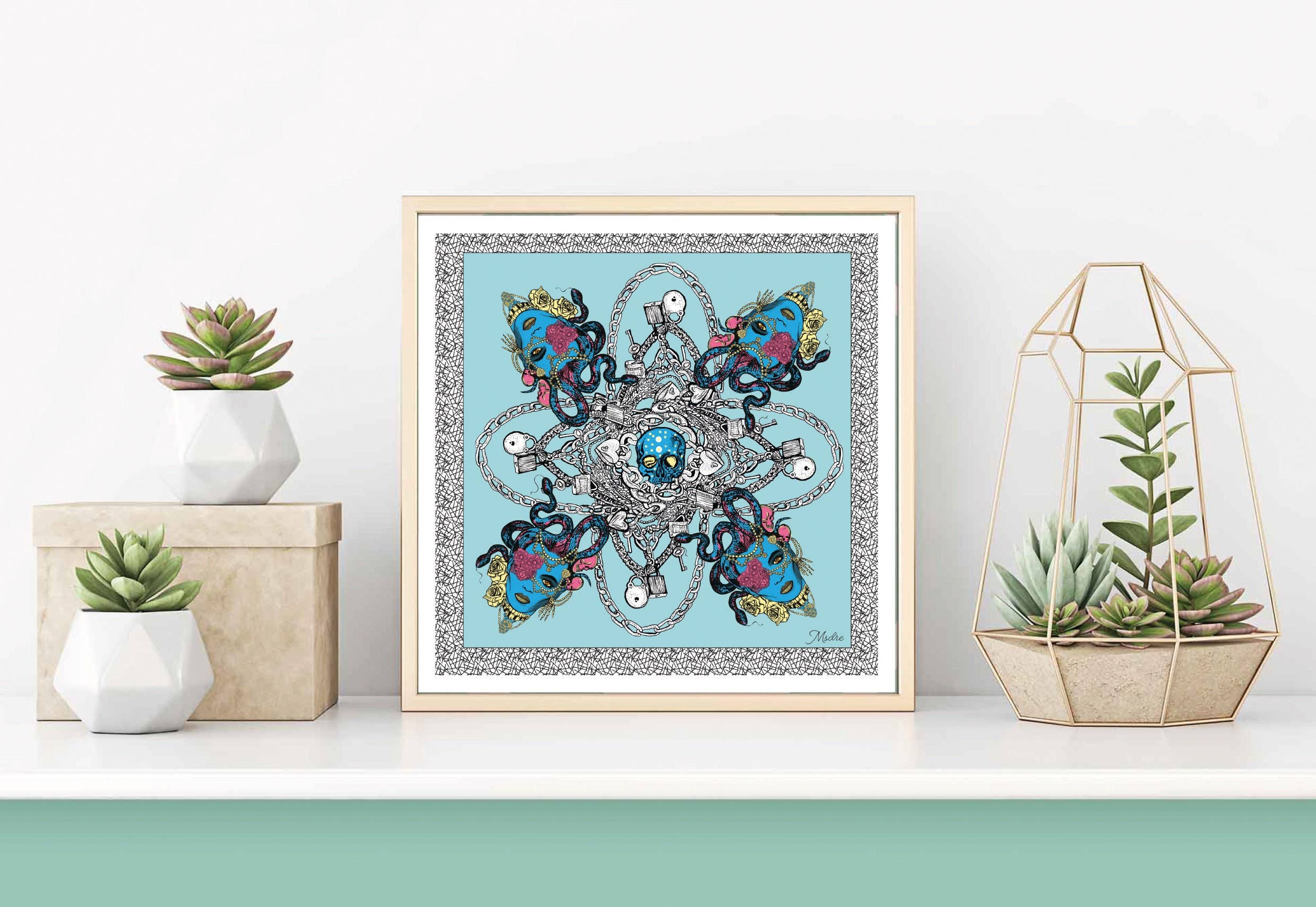 Msdre – Impressão artística por atacado – Medusa Greek Gorgon Goddess Myth 90s Chain Illustration Sq1