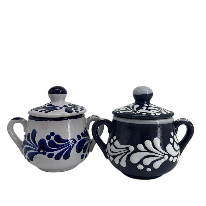 Dark Blue or White Talavera Sugar Bowl for wholesale by Fiesta McAllen LLC