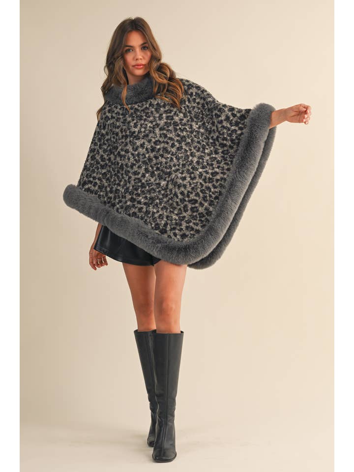 Klesis - Wholesale Poncho - Women's - IJ1660 FAUX FUR LEOPARD PRINTED PONCHO 7
