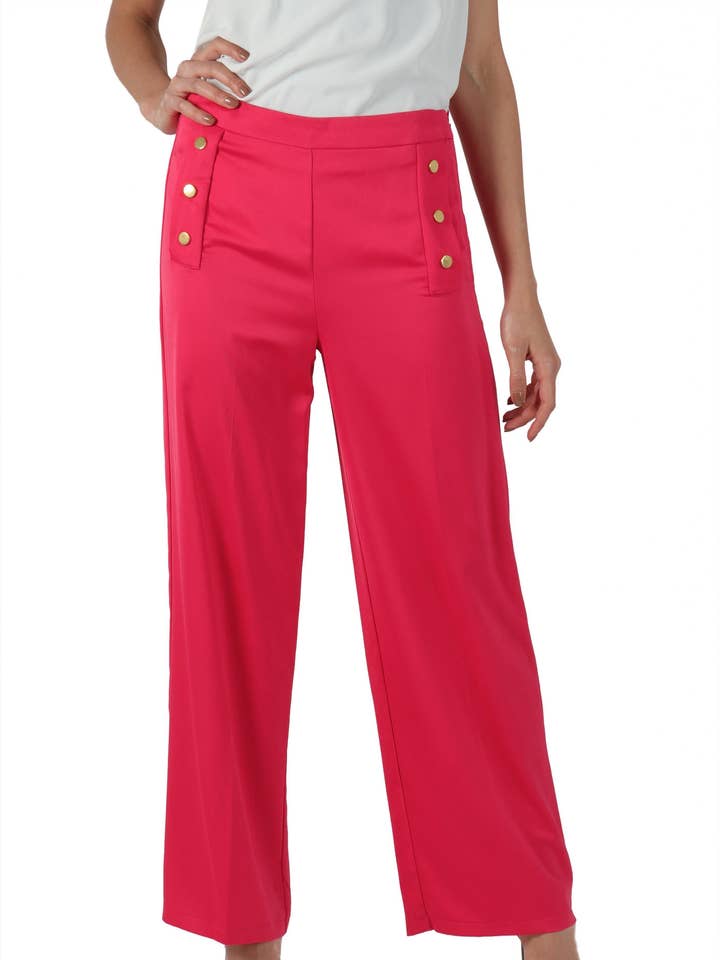 Främre Knapp Detaljer Breda Benbyxor för wholesale av Marina Kaneva