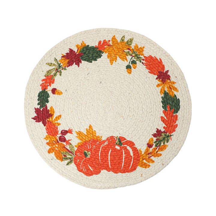 Sensibling Corp. - Wholesale Placemat - Fall Pumpkin Wreath Printed Round Placemat1