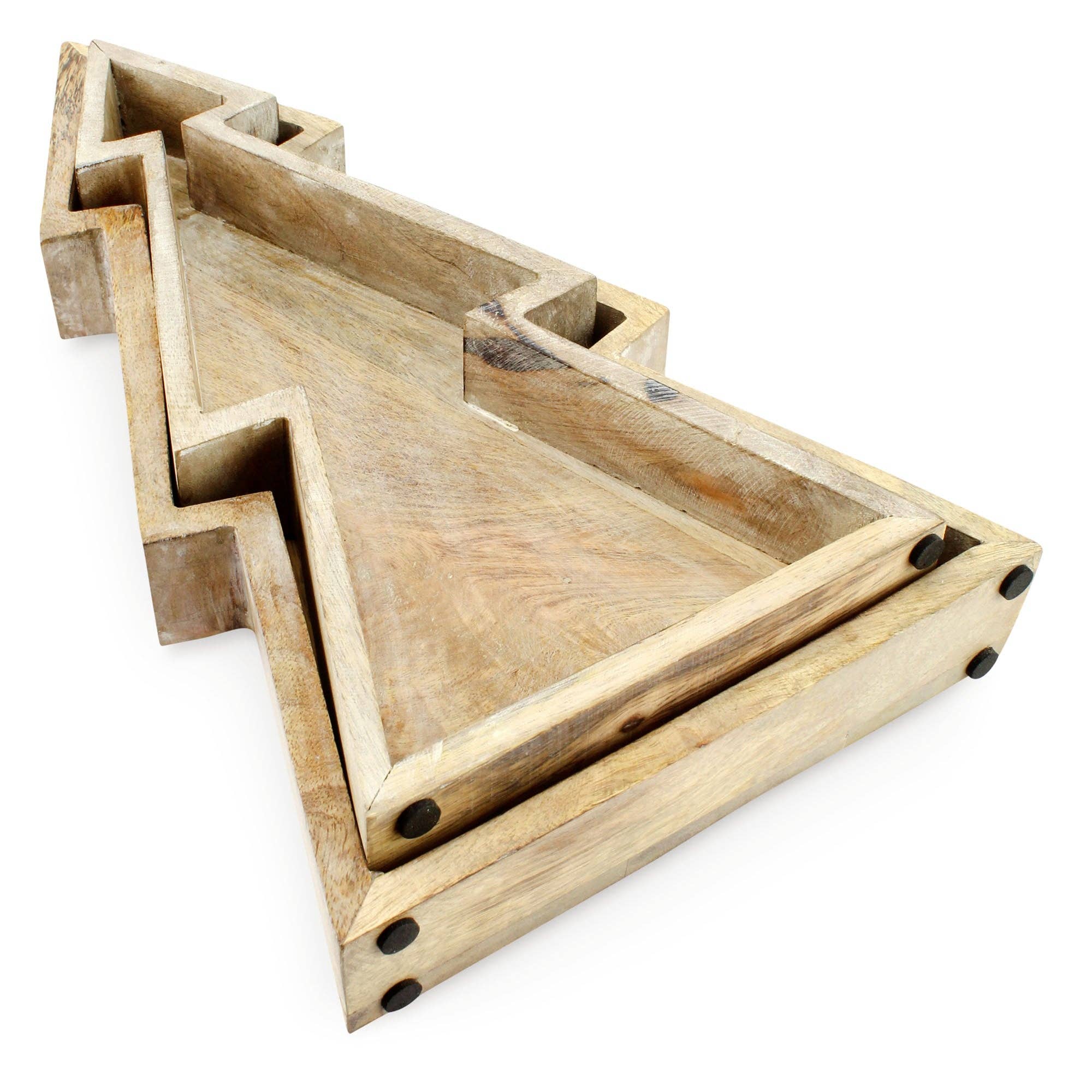 Kurated Korner - Wholesale Decorative Tray - AuldHome Design Wooden Christmas Tree Trays 2pc Set6