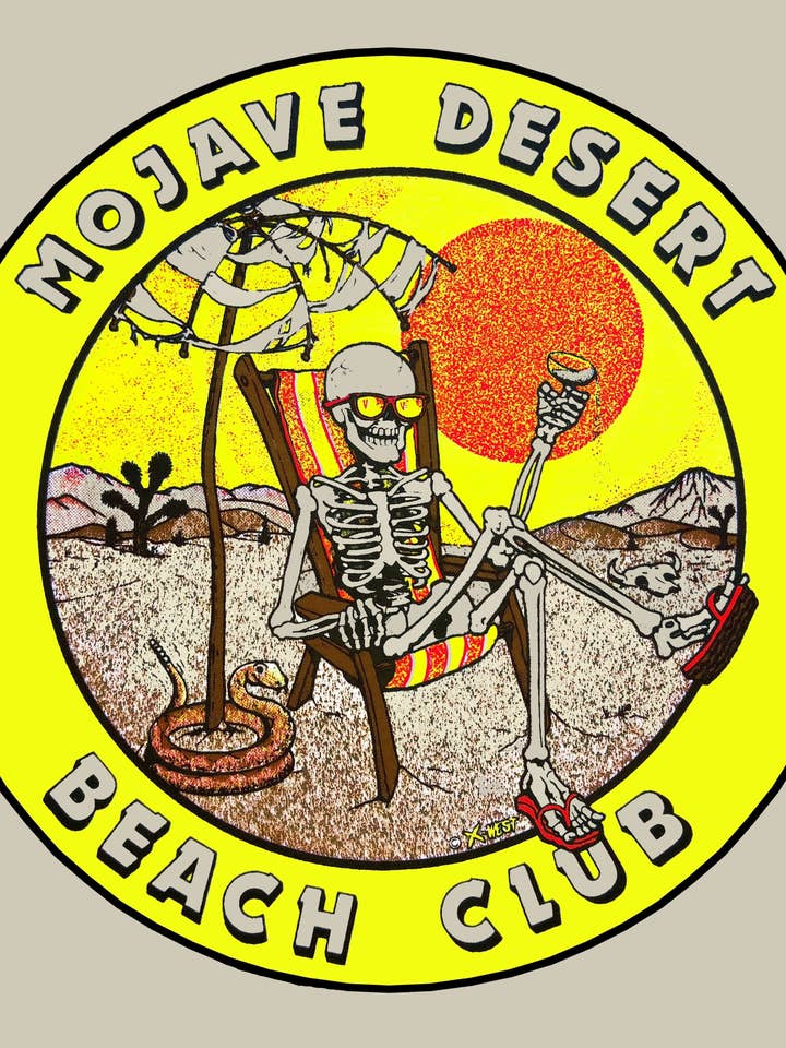 Sunset Desert Gear - Wholesale Screen Printed T-Shirt - Unisex - Mojave Desert Beach Club T Shirt Vintage Design