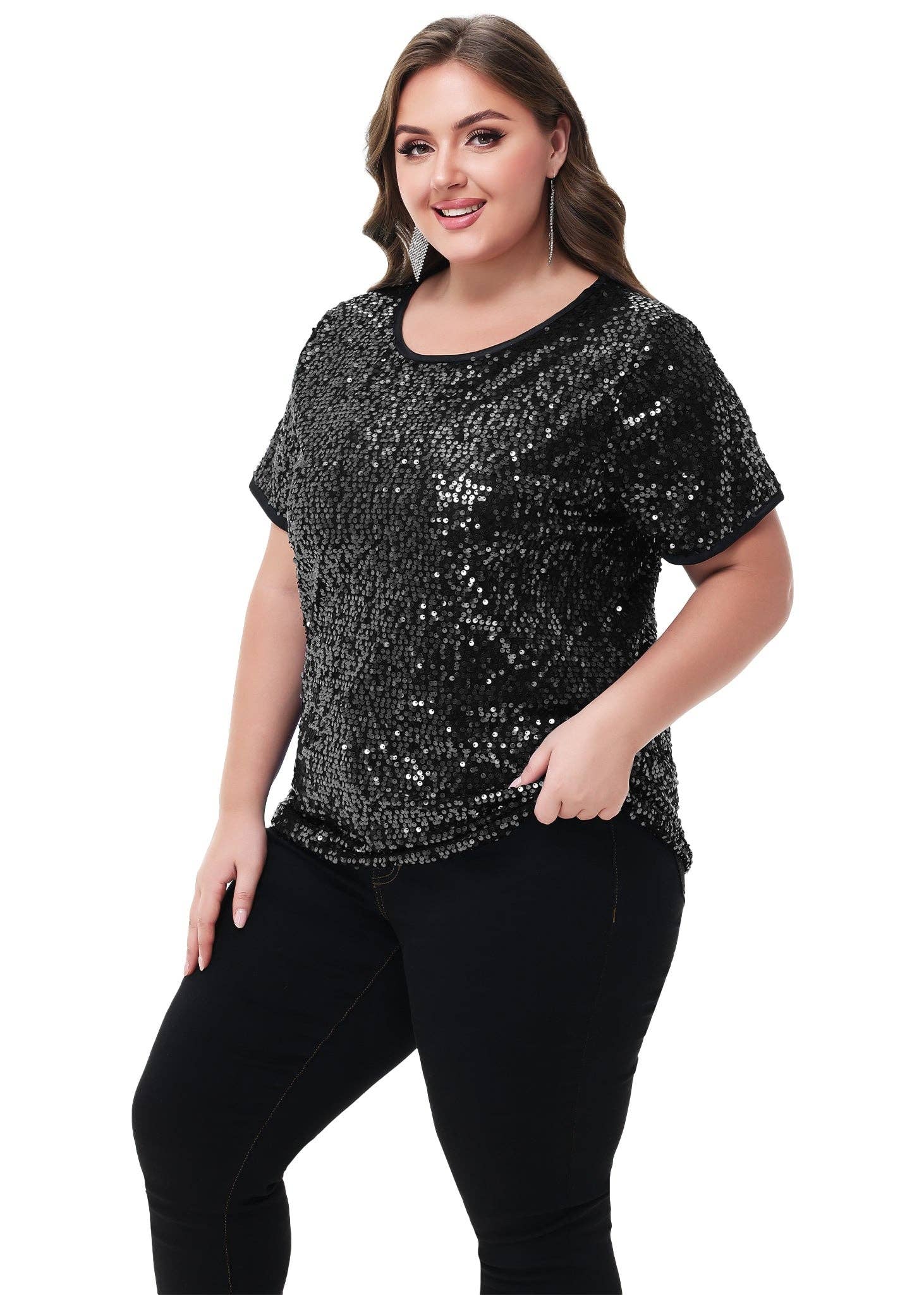Anna Kaci Wholesale - Wholesale Blouse - Women's - Sequin Tops Plus Size Sparkle Glitter Party Blouse2