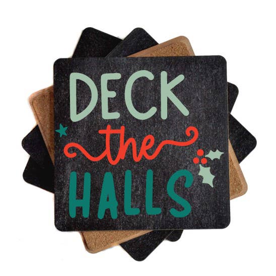 Deck The Halls Christmas Wood Coasters - Holiday Decor for wholesale by Home Accents By Driftless