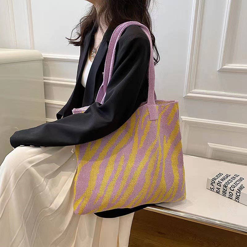 ShieldChic – Engroshandel Tote bag - Dame – Hæklet Net Taske Skuldertaske Stribet Taske2