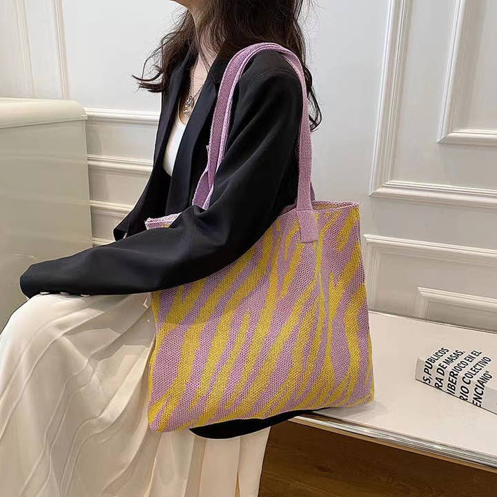 ShieldChic - Vente Tote bag – femme - Sac fourre-tout en crochet Sac à bandoulière Sac rayé2