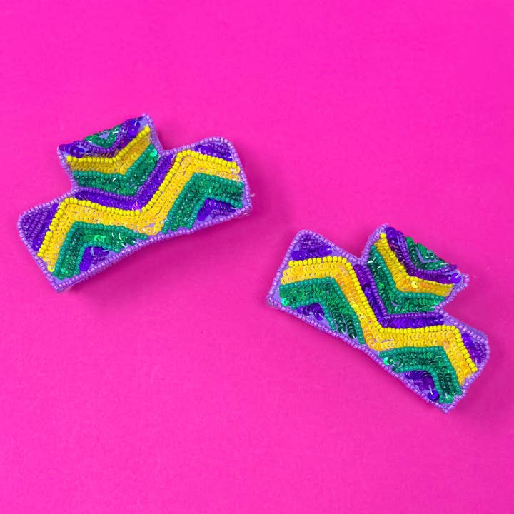 Mardi Gras Claw Clip - Sequin Chevron - Purple for wholesale by Golden Lily