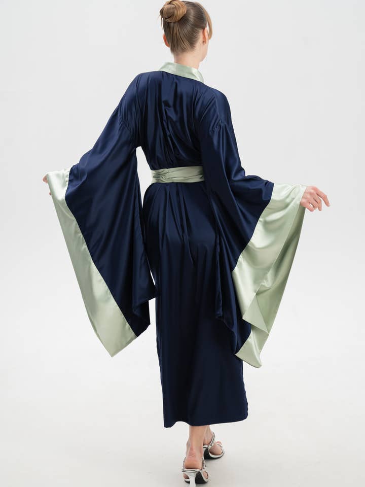 IDENTITY LINGERIE - Venta al por mayor Bata - Mujer - Bata de seda satinada con kimono, bata de novia larga para mujer