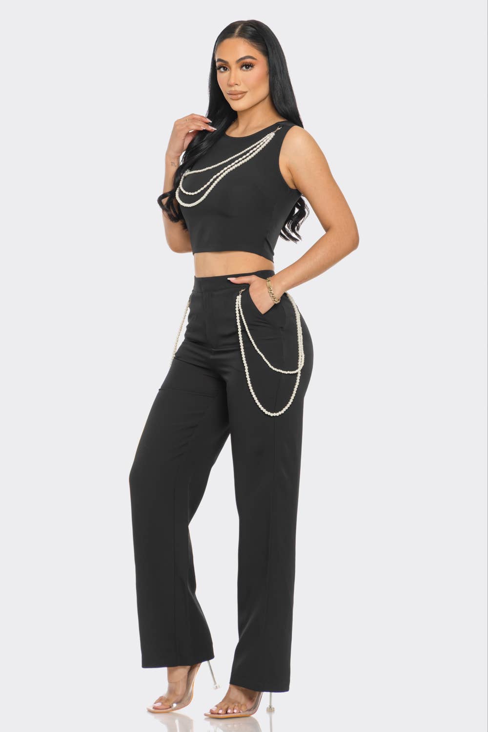 CAPSULLE - Wholesale Top & Pant Set (NOT Loungewear) - Women's - Pearly Chain Sleeveless Set6