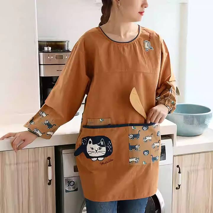 MinoCraft - Wholesale Apron - Kusuguru long-sleeved apron with cat pattern2