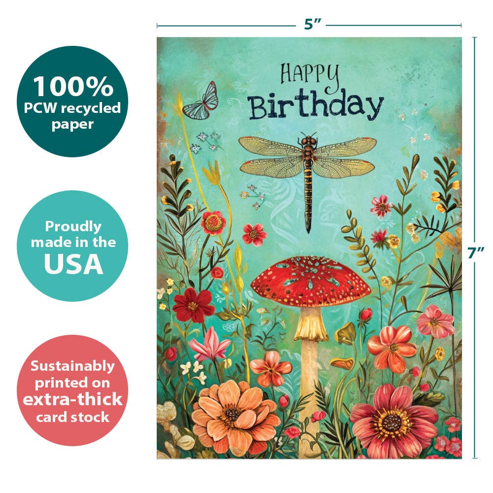 Tree-Free Greetings - Wholesale Birthday Card - Dragonfly Toadstool Birthday SKU 222453