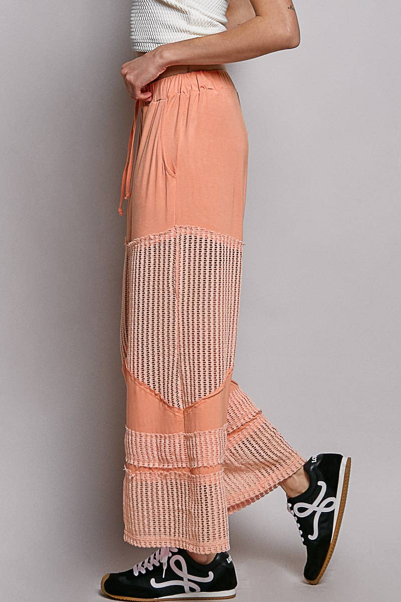 Pol Clothing - Wholesale Pants - Women's - Contrast see through elastic waist knit culottes pants1