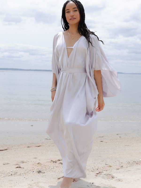 Caftan Maxi en Satin à Nouer sur le Devant pour la vente par SAACHI