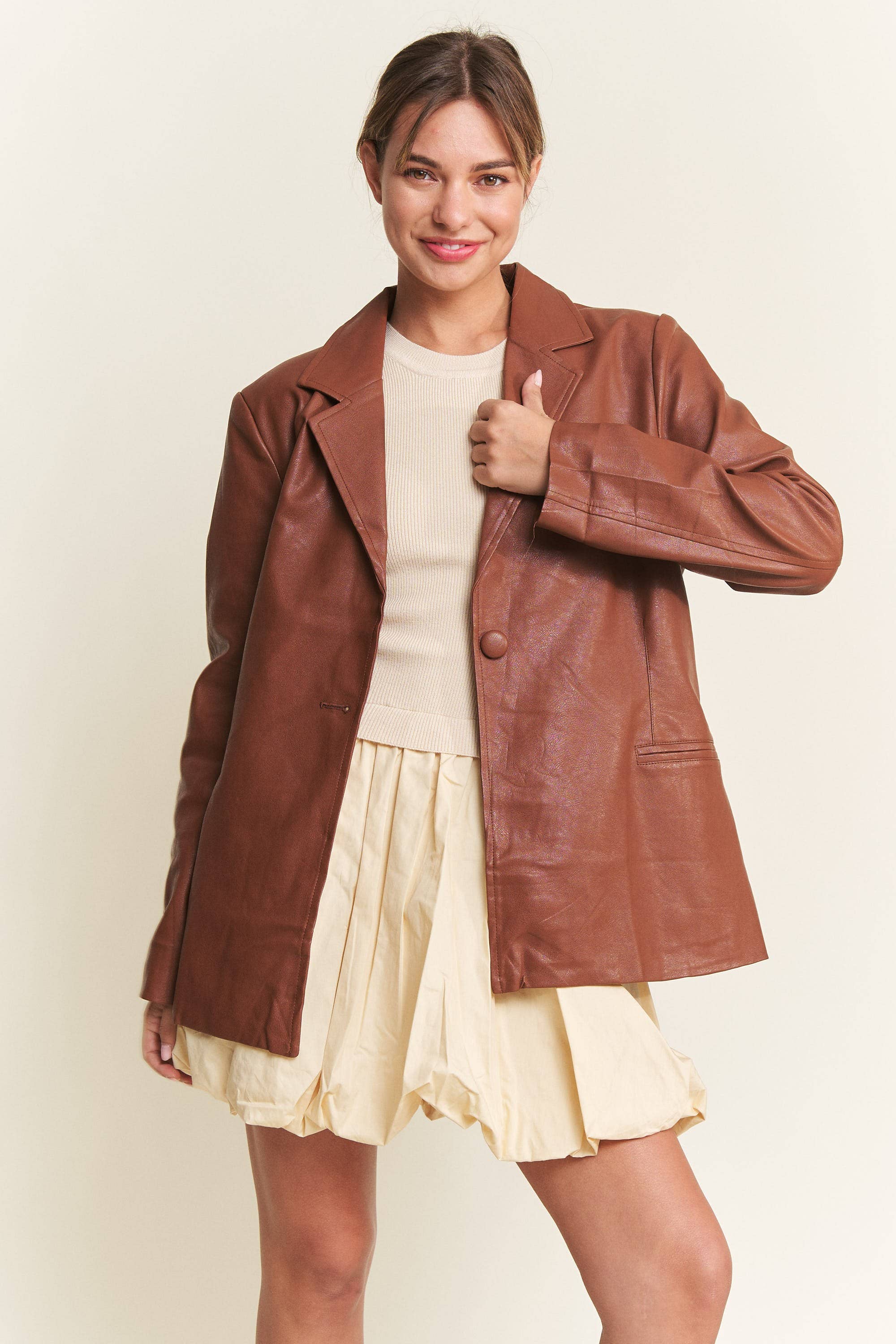 In The Beginning - Wholesale Jacket - Women's - Dark Brown Faux Leather Jacket 11