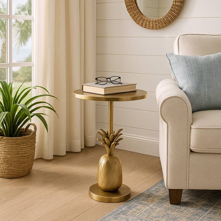 Sagebrook Home - Wholesale Side Table - Gold 15x24 in. Metal Round Top Pineapple Side Table0