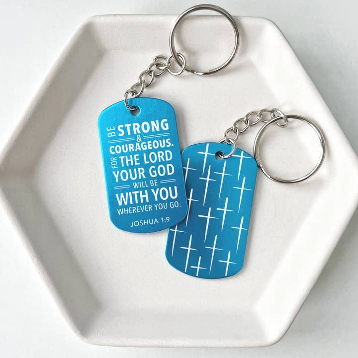 Inspired Indigo - Wholesale Keychain - Unisex - "Be Strong and Courageous" Joshua 1:9 Keychain