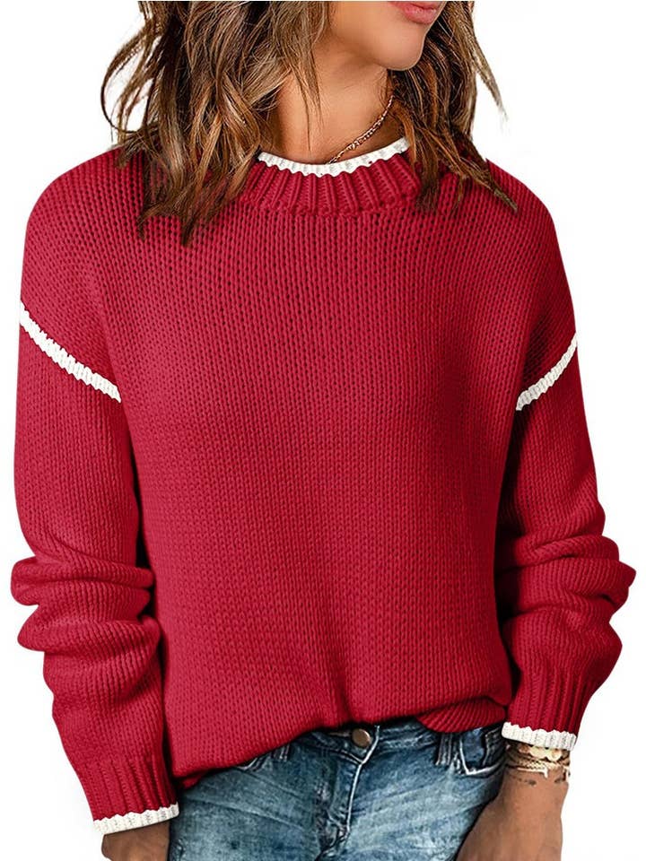 Blanket Stitch Ribbed Knit Pullover Sweater and other Purchase Wholesale red sweater. Free Returns & Net 60 Terms on Faire trending on Faire.