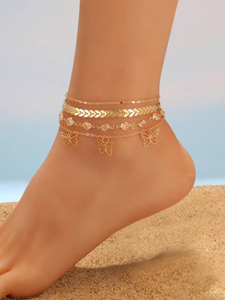 Hellow Out Butterfly Rhinestones Anklet DPJA23 for wholesale by Dipped Shop