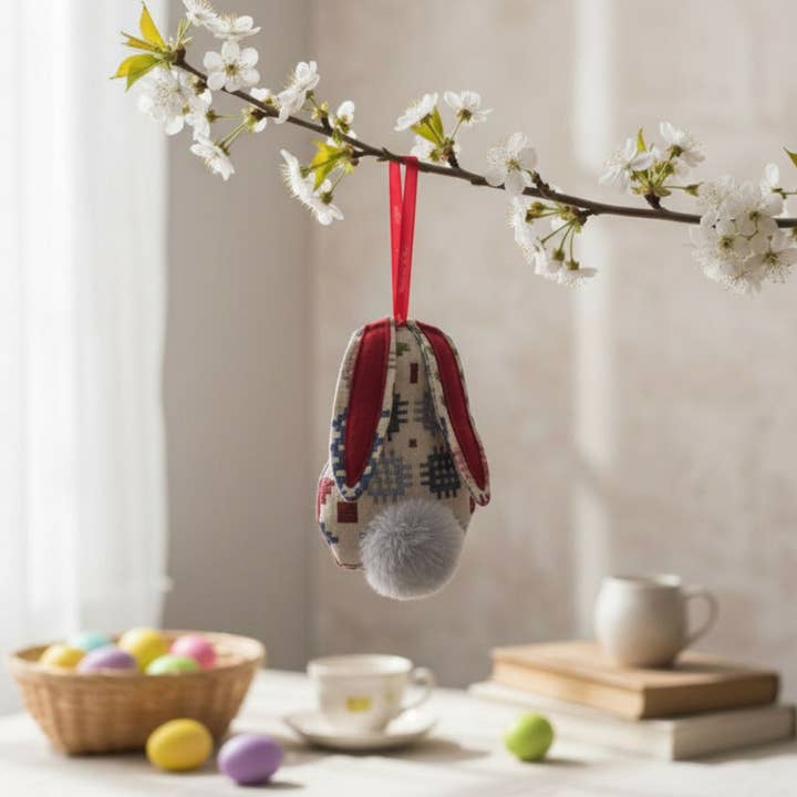 Ornement suspendu en forme de lapin crème multicolore pour la vente par Moose & Co