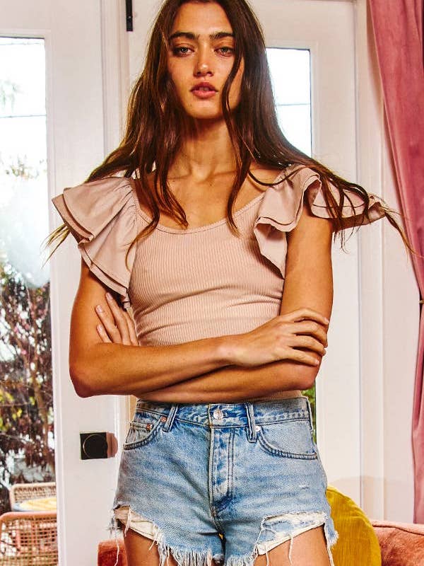 BUCKETLIST OUTLET - Wholesale Bodysuit - Women's - T1771-321 OUTLET SALE Ruffled Sleeve Solid Bodysuit18