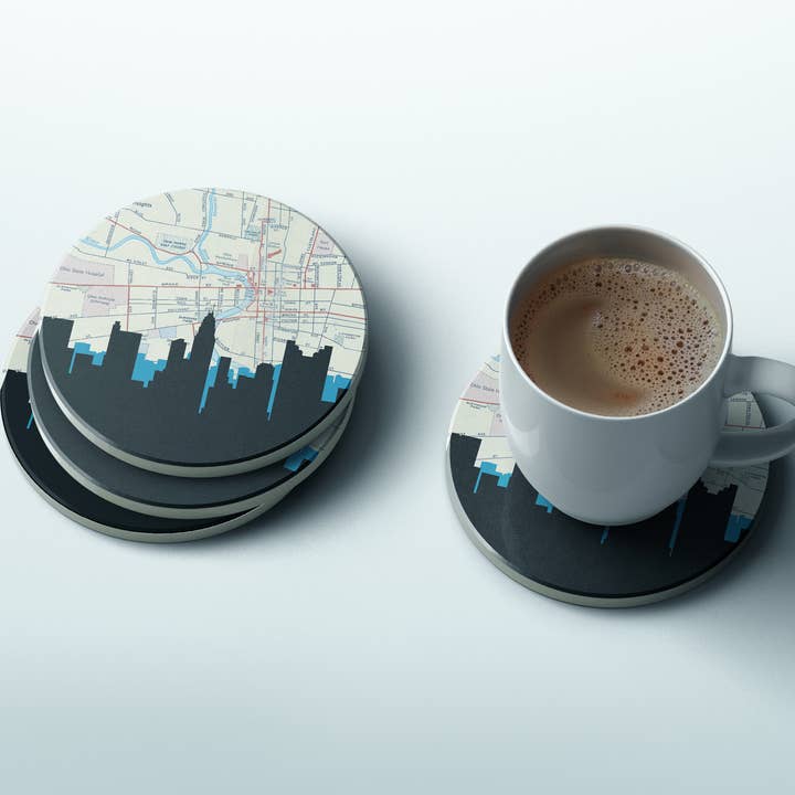 Columbus Ohio sæt med 4 coastere | kort + skyline for engroshandel hos Paperfinch Design